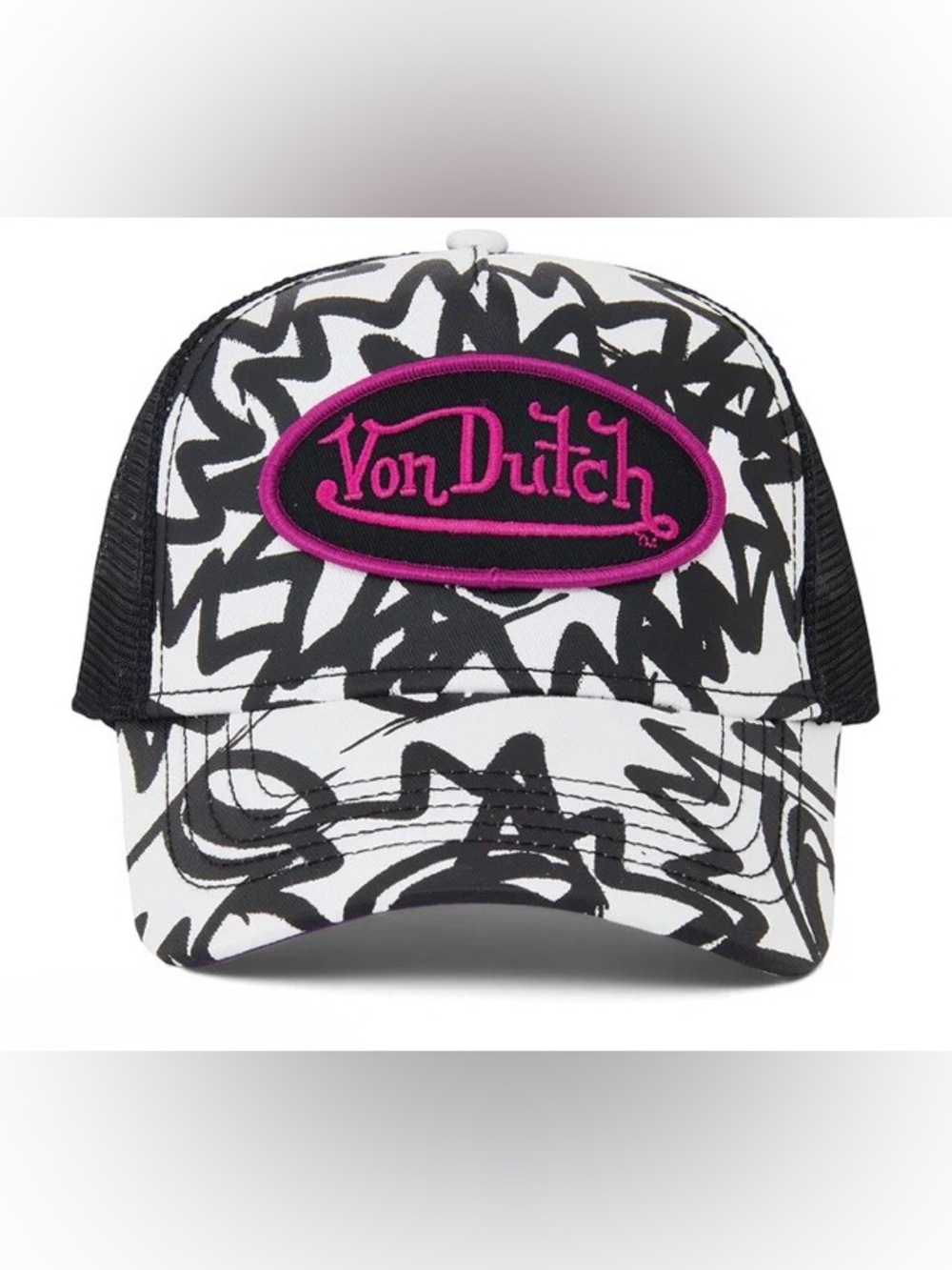 NWT Von Dutch Graffiti Trucker Hat Pink Logo Mesh Snapback Y2K Unisex